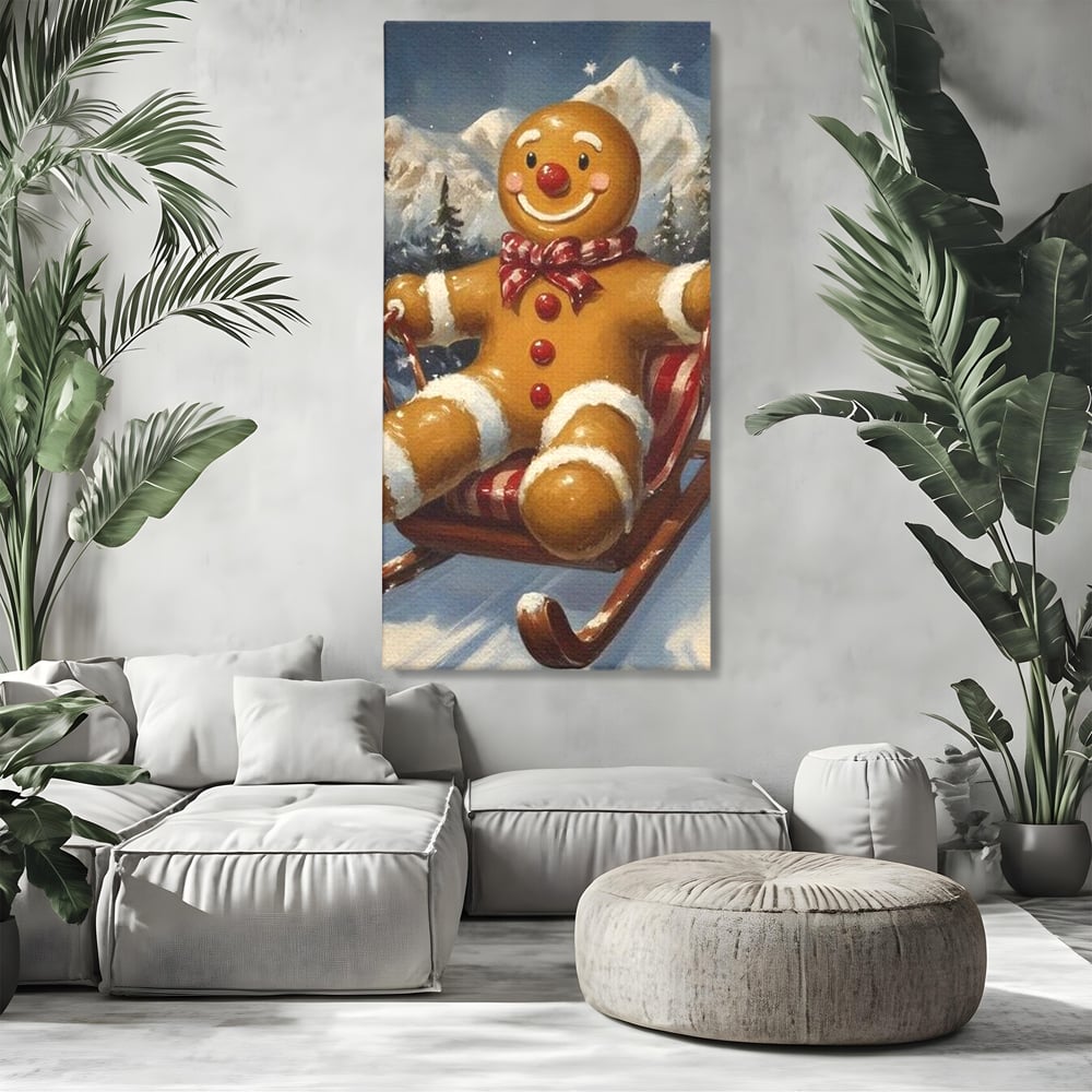Tablou Canvas Premium, LuxCanva® D1068, Omuletul Sanius, Aventura, Dulce, Sanie, Joaca, Coborare, Veselie, Zbor, Iarna, Vale, Sclipire, Copilarie, Craciun, Munti, Natura, Camera Copil, Living, Dormitor