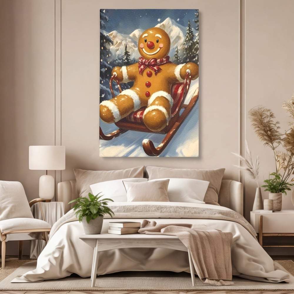 Tablou Canvas Premium, LuxCanva® D1068, Omuletul Sanius, Aventura, Dulce, Sanie, Joaca, Coborare, Veselie, Zbor, Iarna, Vale, Sclipire, Copilarie, Craciun, Munti, Natura, Camera Copil, Living, Dormitor