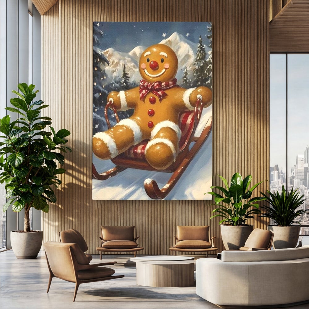 Tablou Canvas Premium, LuxCanva® D1068, Omuletul Sanius, Aventura, Dulce, Sanie, Joaca, Coborare, Veselie, Zbor, Iarna, Vale, Sclipire, Copilarie, Craciun, Munti, Natura, Camera Copil, Living, Dormitor