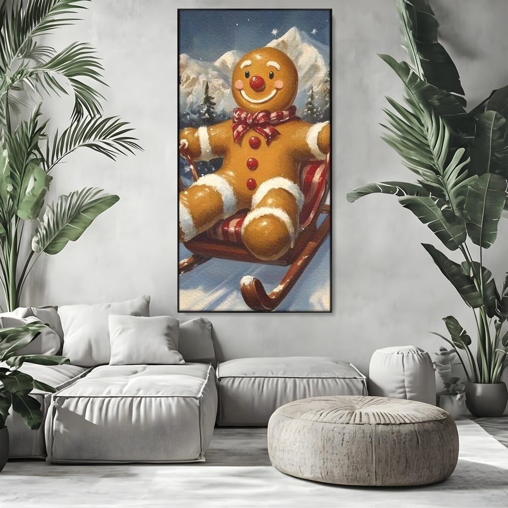 Tablou Canvas Premium, LuxCanva® D1068, Omuletul Sanius, Aventura, Dulce, Sanie, Joaca, Coborare, Veselie, Zbor, Iarna, Vale, Sclipire, Copilarie, Craciun, Munti, Natura, Camera Copil, Living, Dormitor