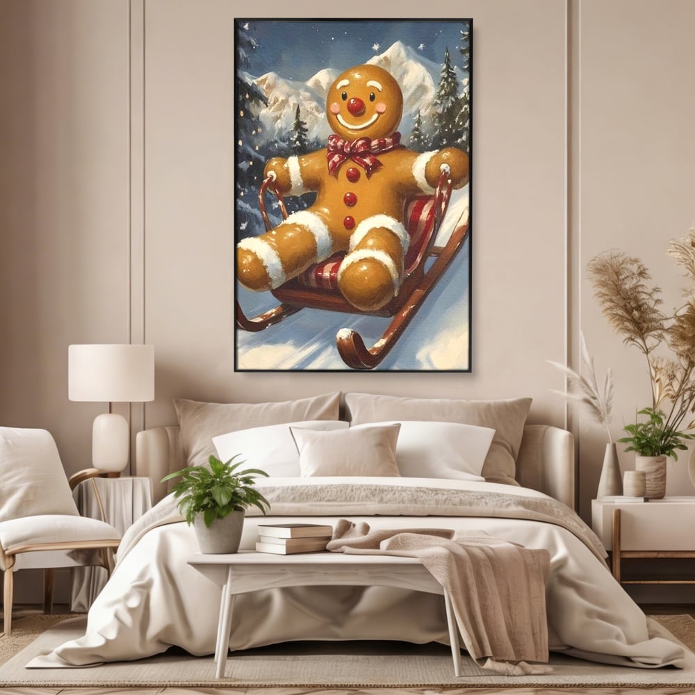 Tablou Canvas Premium, LuxCanva® D1068, Omuletul Sanius, Aventura, Dulce, Sanie, Joaca, Coborare, Veselie, Zbor, Iarna, Vale, Sclipire, Copilarie, Craciun, Munti, Natura, Camera Copil, Living, Dormitor