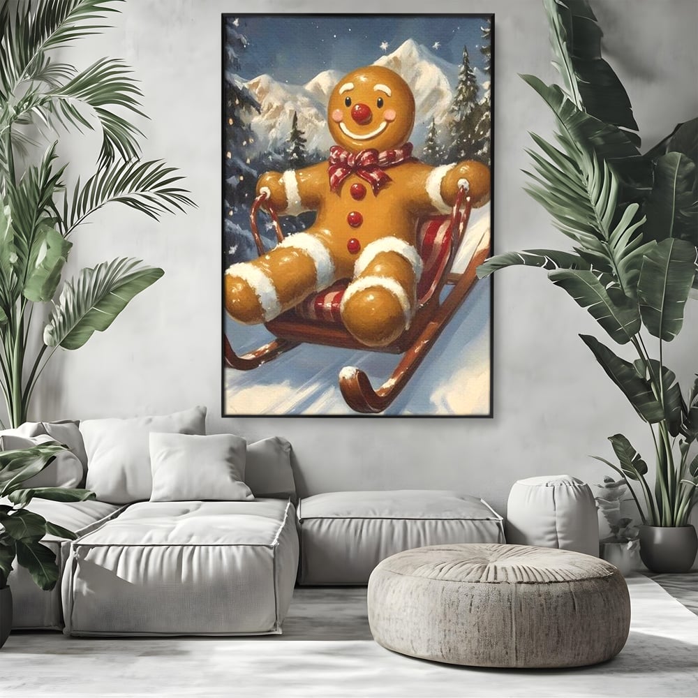 Tablou Canvas Premium, LuxCanva® D1068, Omuletul Sanius, Aventura, Dulce, Sanie, Joaca, Coborare, Veselie, Zbor, Iarna, Vale, Sclipire, Copilarie, Craciun, Munti, Natura, Camera Copil, Living, Dormitor