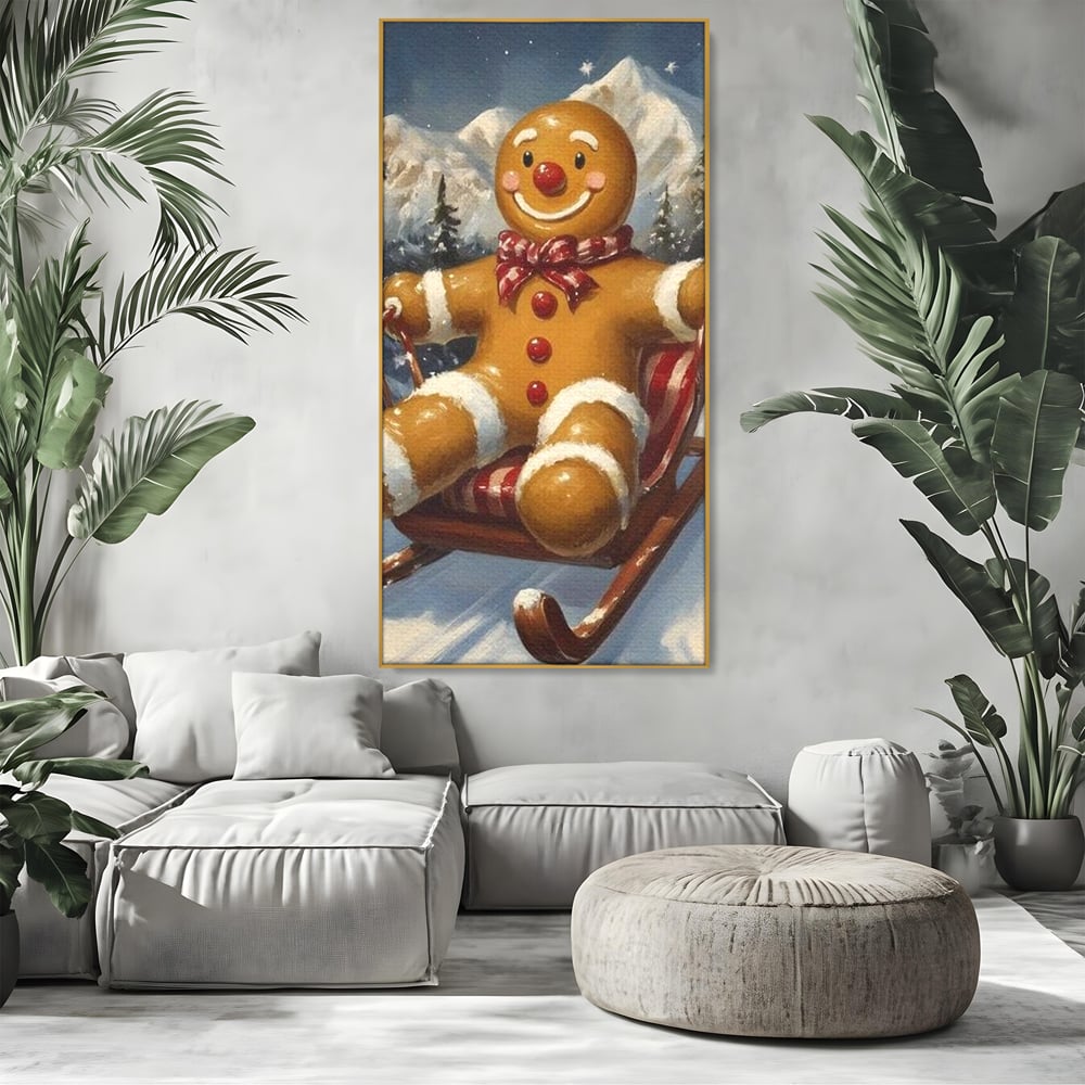 Tablou Canvas Premium, LuxCanva® D1068, Omuletul Sanius, Aventura, Dulce, Sanie, Joaca, Coborare, Veselie, Zbor, Iarna, Vale, Sclipire, Copilarie, Craciun, Munti, Natura, Camera Copil, Living, Dormitor