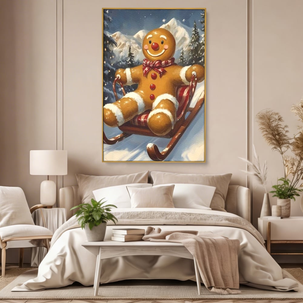 Tablou Canvas Premium, LuxCanva® D1068, Omuletul Sanius, Aventura, Dulce, Sanie, Joaca, Coborare, Veselie, Zbor, Iarna, Vale, Sclipire, Copilarie, Craciun, Munti, Natura, Camera Copil, Living, Dormitor