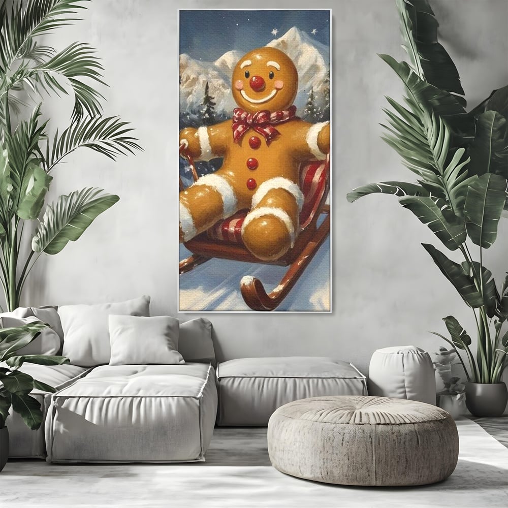 Tablou Canvas Premium, LuxCanva® D1068, Omuletul Sanius, Aventura, Dulce, Sanie, Joaca, Coborare, Veselie, Zbor, Iarna, Vale, Sclipire, Copilarie, Craciun, Munti, Natura, Camera Copil, Living, Dormitor