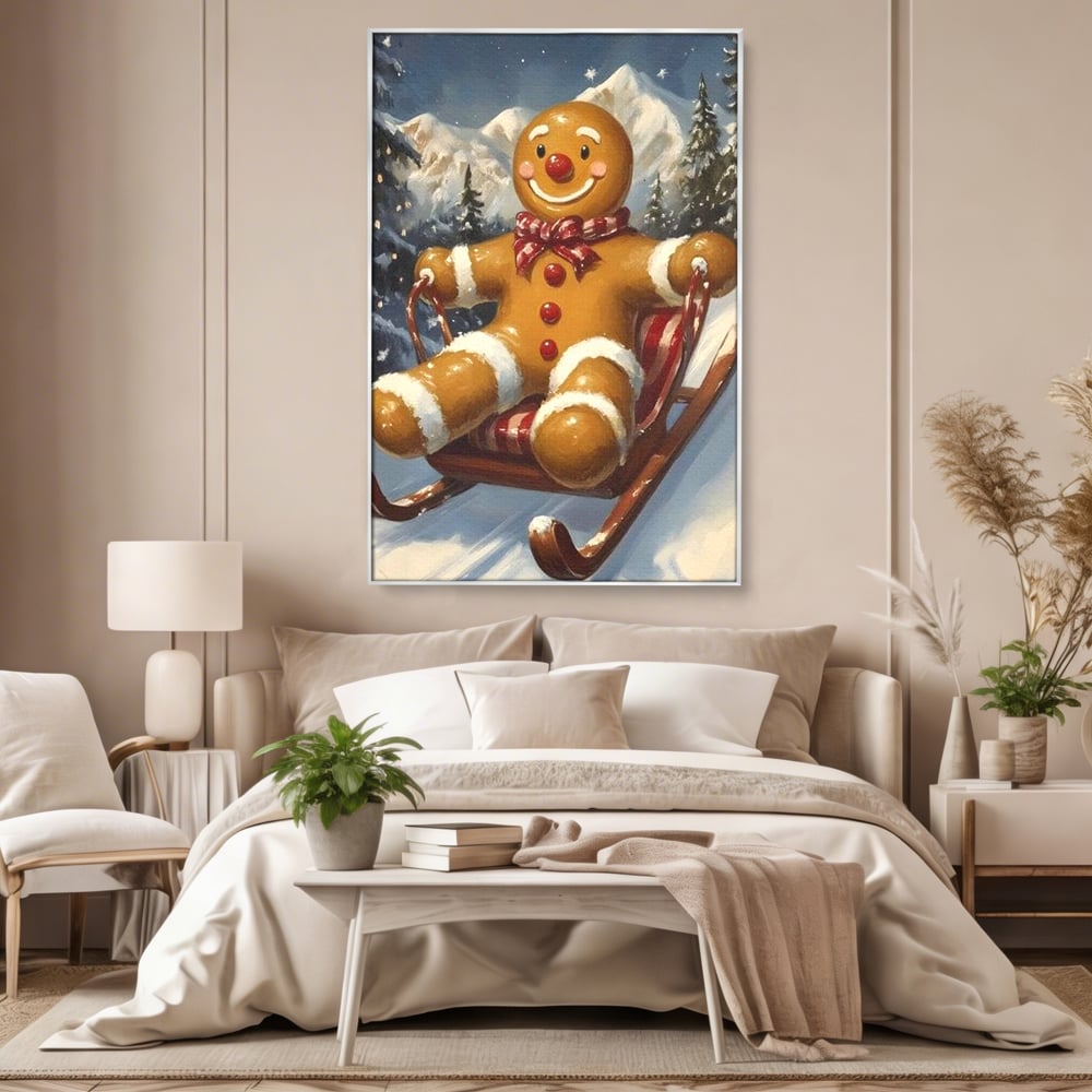 Tablou Canvas Premium, LuxCanva® D1068, Omuletul Sanius, Aventura, Dulce, Sanie, Joaca, Coborare, Veselie, Zbor, Iarna, Vale, Sclipire, Copilarie, Craciun, Munti, Natura, Camera Copil, Living, Dormitor