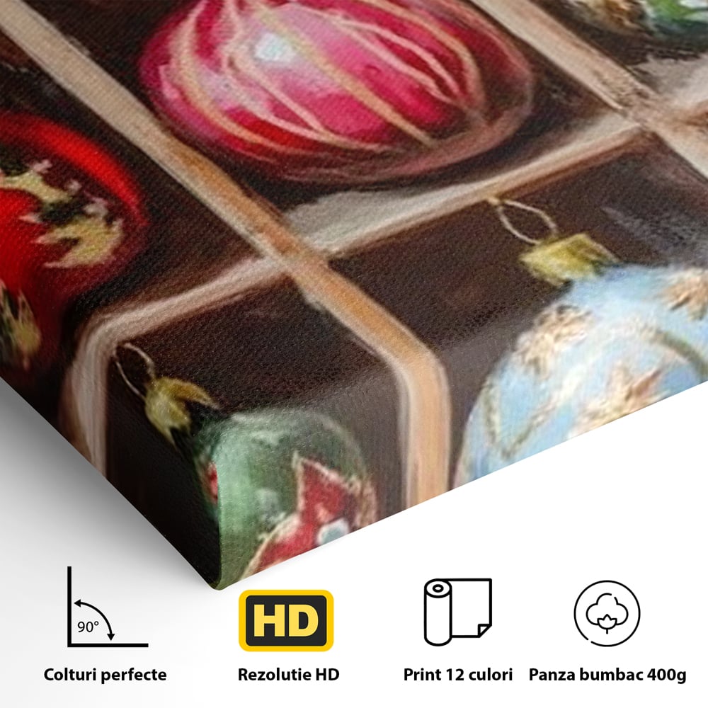Tablou Canvas Premium, LuxCanva® D1069, Magia Ornamentelor, Colectie, Globuri, Podoabe, Craciun, Festiv, Bijuterii, Spirit, Decoratiuni, Brad