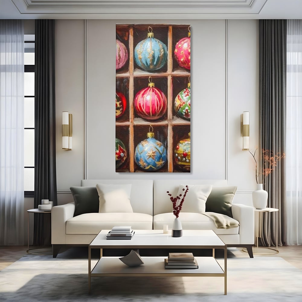 Tablou Canvas Premium, LuxCanva® D1069, Magia Ornamentelor, Colectie, Globuri, Podoabe, Craciun, Festiv, Bijuterii, Spirit, Decoratiuni, Brad