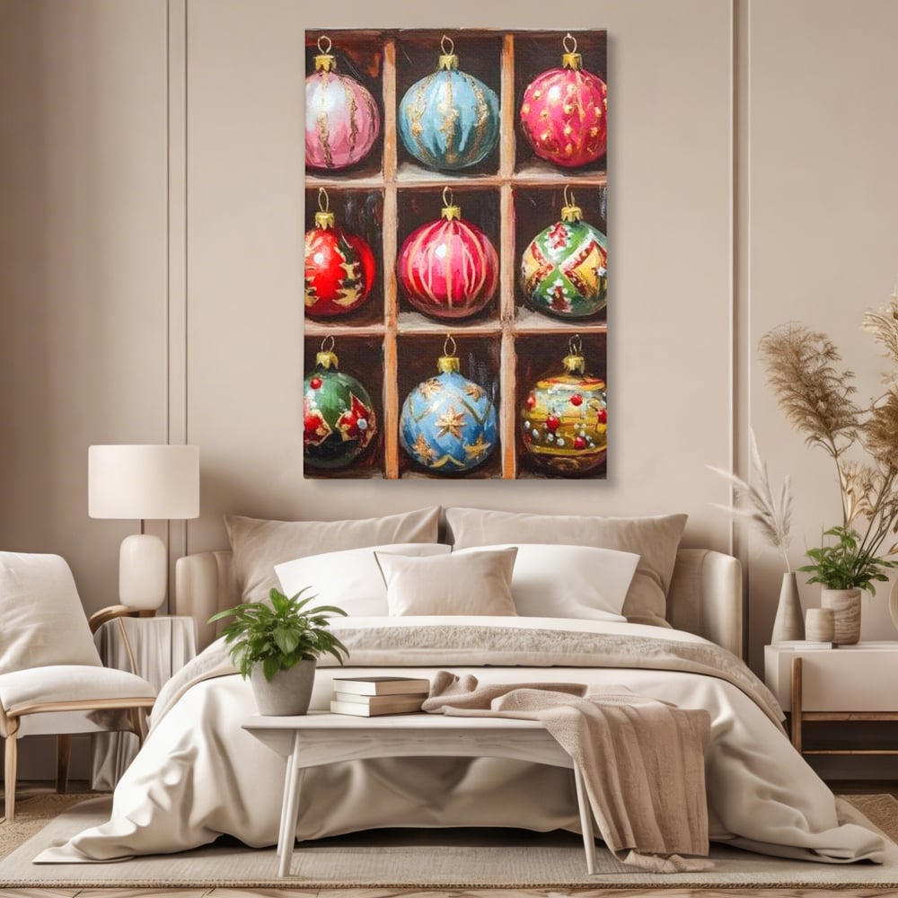 Tablou Canvas Premium, LuxCanva® D1069, Magia Ornamentelor, Colectie, Globuri, Podoabe, Craciun, Festiv, Bijuterii, Spirit, Decoratiuni, Brad