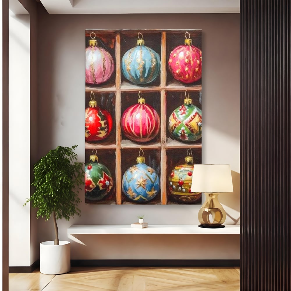 Tablou Canvas Premium, LuxCanva® D1069, Magia Ornamentelor, Colectie, Globuri, Podoabe, Craciun, Festiv, Bijuterii, Spirit, Decoratiuni, Brad