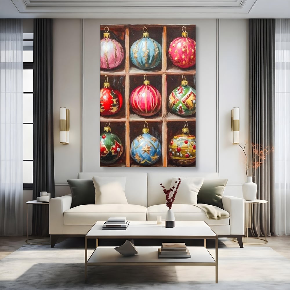 Tablou Canvas Premium, LuxCanva® D1069, Magia Ornamentelor, Colectie, Globuri, Podoabe, Craciun, Festiv, Bijuterii, Spirit, Decoratiuni, Brad
