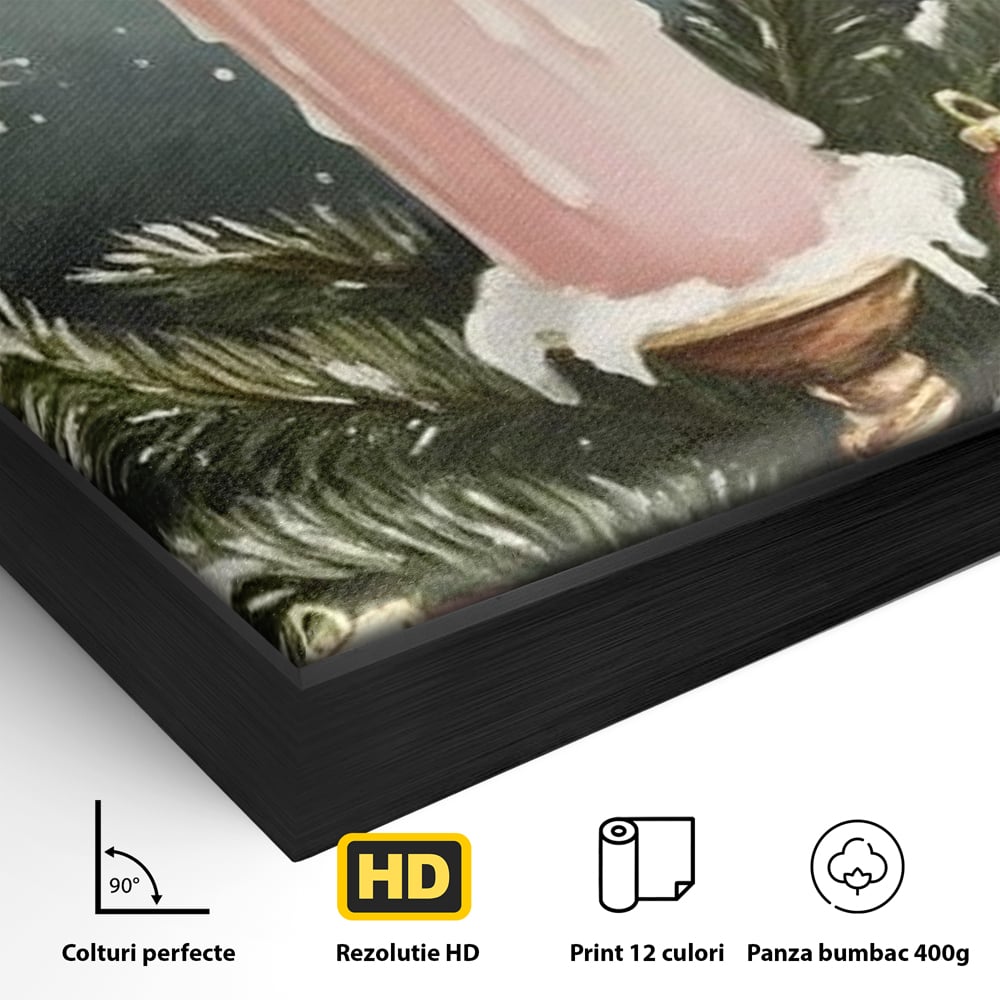 Tablou Canvas Premium, LuxCanva® D1070, Lumina de Craciun, Lumanare, Roz, Globuri, Flacara, Crengute, Brad, Con, Speranta, Caldura, Pace, Liniste, Seara, Spirit, Sfesnic, Camera Copil, Living, Dormitor