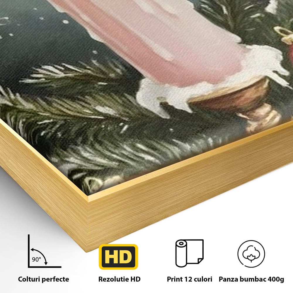 Tablou Canvas Premium, LuxCanva® D1070, Lumina de Craciun, Lumanare, Roz, Globuri, Flacara, Crengute, Brad, Con, Speranta, Caldura, Pace, Liniste, Seara, Spirit, Sfesnic, Camera Copil, Living, Dormitor