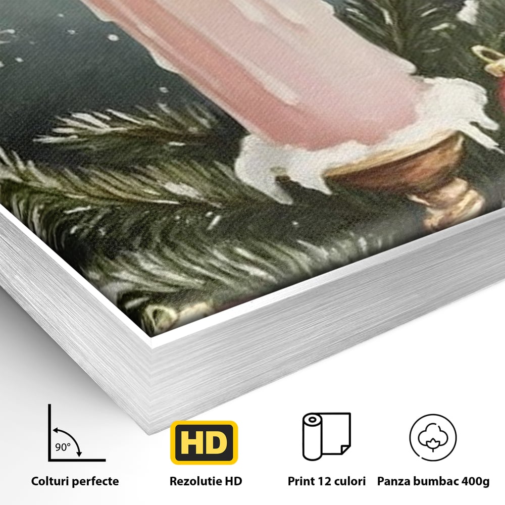 Tablou Canvas Premium, LuxCanva® D1070, Lumina de Craciun, Lumanare, Roz, Globuri, Flacara, Crengute, Brad, Con, Speranta, Caldura, Pace, Liniste, Seara, Spirit, Sfesnic, Camera Copil, Living, Dormitor