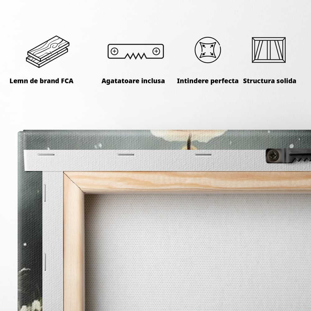 Tablou Canvas Premium, LuxCanva® D1070, Lumina de Craciun, Lumanare, Roz, Globuri, Flacara, Crengute, Brad, Con, Speranta, Caldura, Pace, Liniste, Seara, Spirit, Sfesnic, Camera Copil, Living, Dormitor