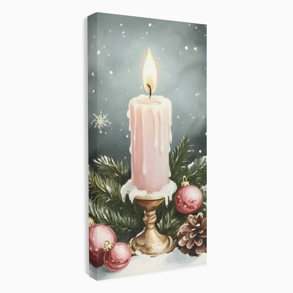 Tablou Canvas Premium, LuxCanva® D1070, Lumina de Craciun, Lumanare, Roz, Globuri, Flacara, Crengute, Brad, Con, Speranta, Caldura, Pace, Liniste, Seara, Spirit, Sfesnic, Camera Copil, Living, Dormitor