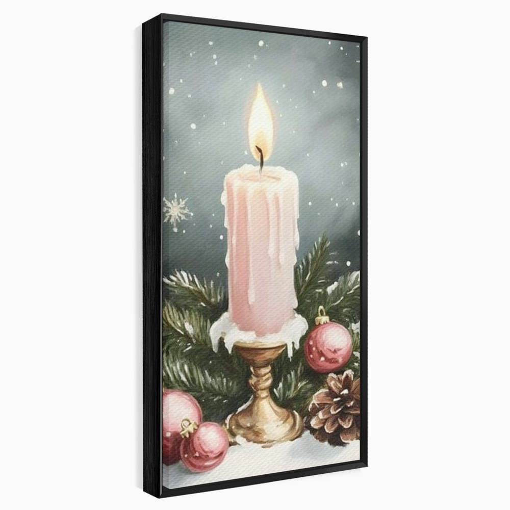 Tablou Canvas Premium, LuxCanva® D1070, Lumina de Craciun, Lumanare, Roz, Globuri, Flacara, Crengute, Brad, Con, Speranta, Caldura, Pace, Liniste, Seara, Spirit, Sfesnic, Camera Copil, Living, Dormitor