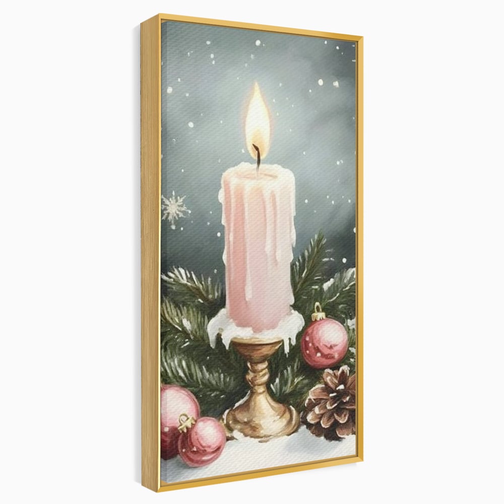 Tablou Canvas Premium, LuxCanva® D1070, Lumina de Craciun, Lumanare, Roz, Globuri, Flacara, Crengute, Brad, Con, Speranta, Caldura, Pace, Liniste, Seara, Spirit, Sfesnic, Camera Copil, Living, Dormitor