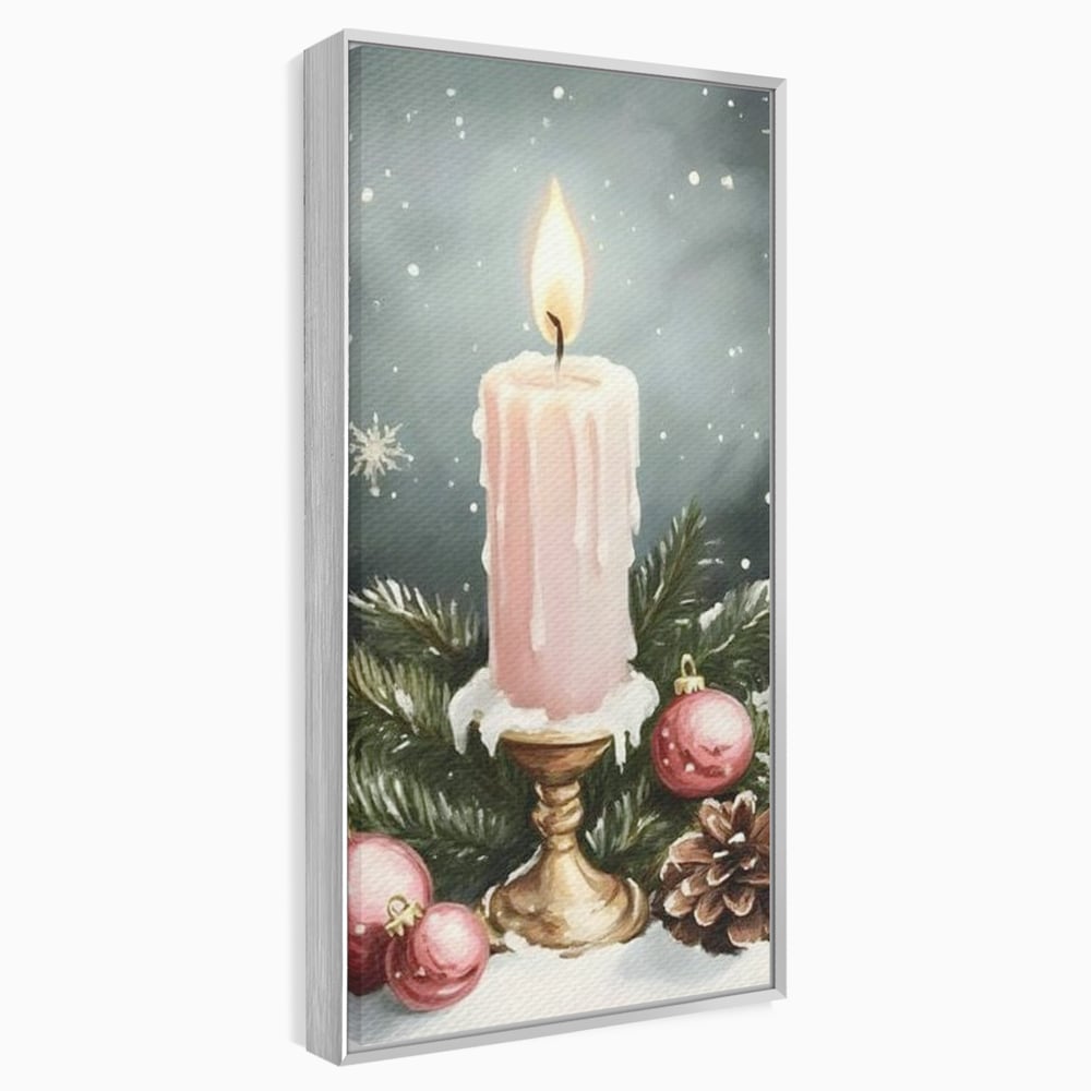 Tablou Canvas Premium, LuxCanva® D1070, Lumina de Craciun, Lumanare, Roz, Globuri, Flacara, Crengute, Brad, Con, Speranta, Caldura, Pace, Liniste, Seara, Spirit, Sfesnic, Camera Copil, Living, Dormitor