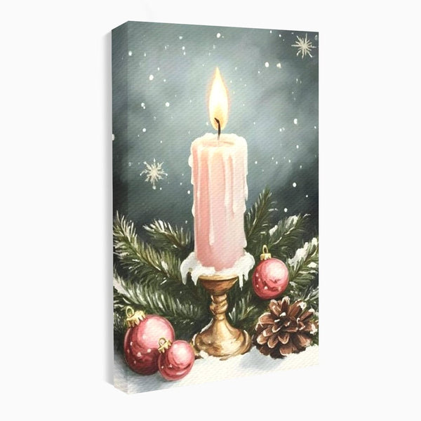 Tablou Canvas Premium, LuxCanva® D1070, Lumina de Craciun, Lumanare, Roz, Globuri, Flacara, Crengute, Brad, Con, Speranta, Caldura, Pace, Liniste, Seara, Spirit, Sfesnic, Camera Copil, Living, Dormitor