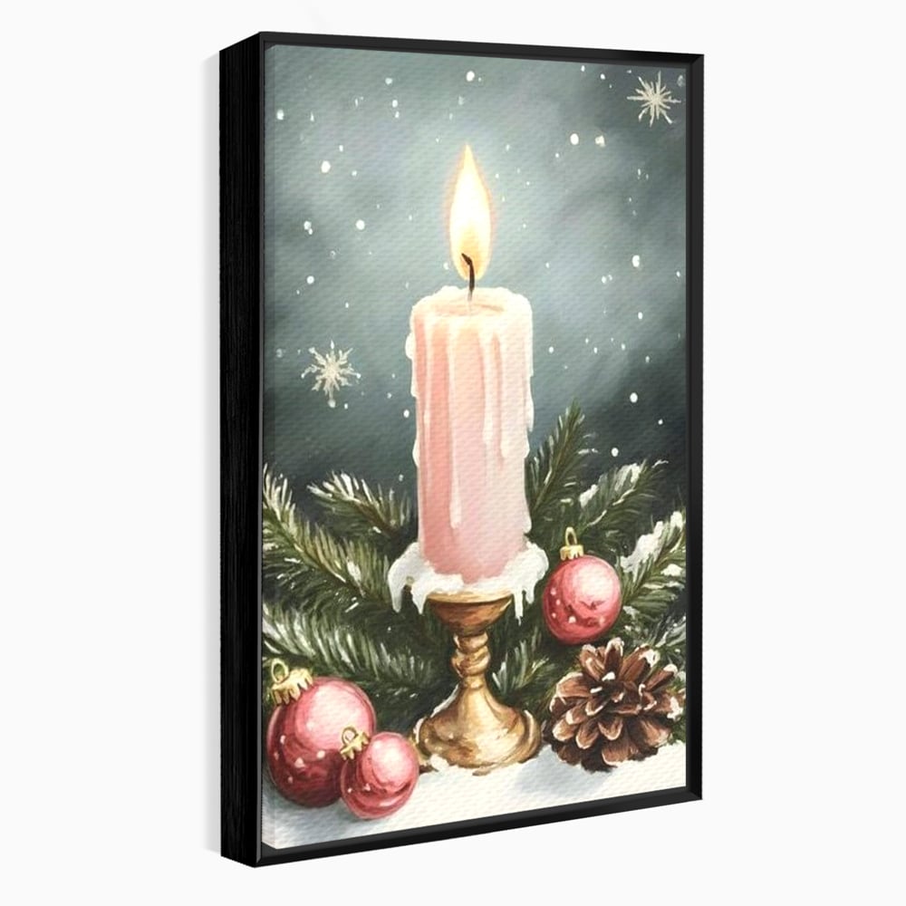 Tablou Canvas Premium, LuxCanva® D1070, Lumina de Craciun, Lumanare, Roz, Globuri, Flacara, Crengute, Brad, Con, Speranta, Caldura, Pace, Liniste, Seara, Spirit, Sfesnic, Camera Copil, Living, Dormitor
