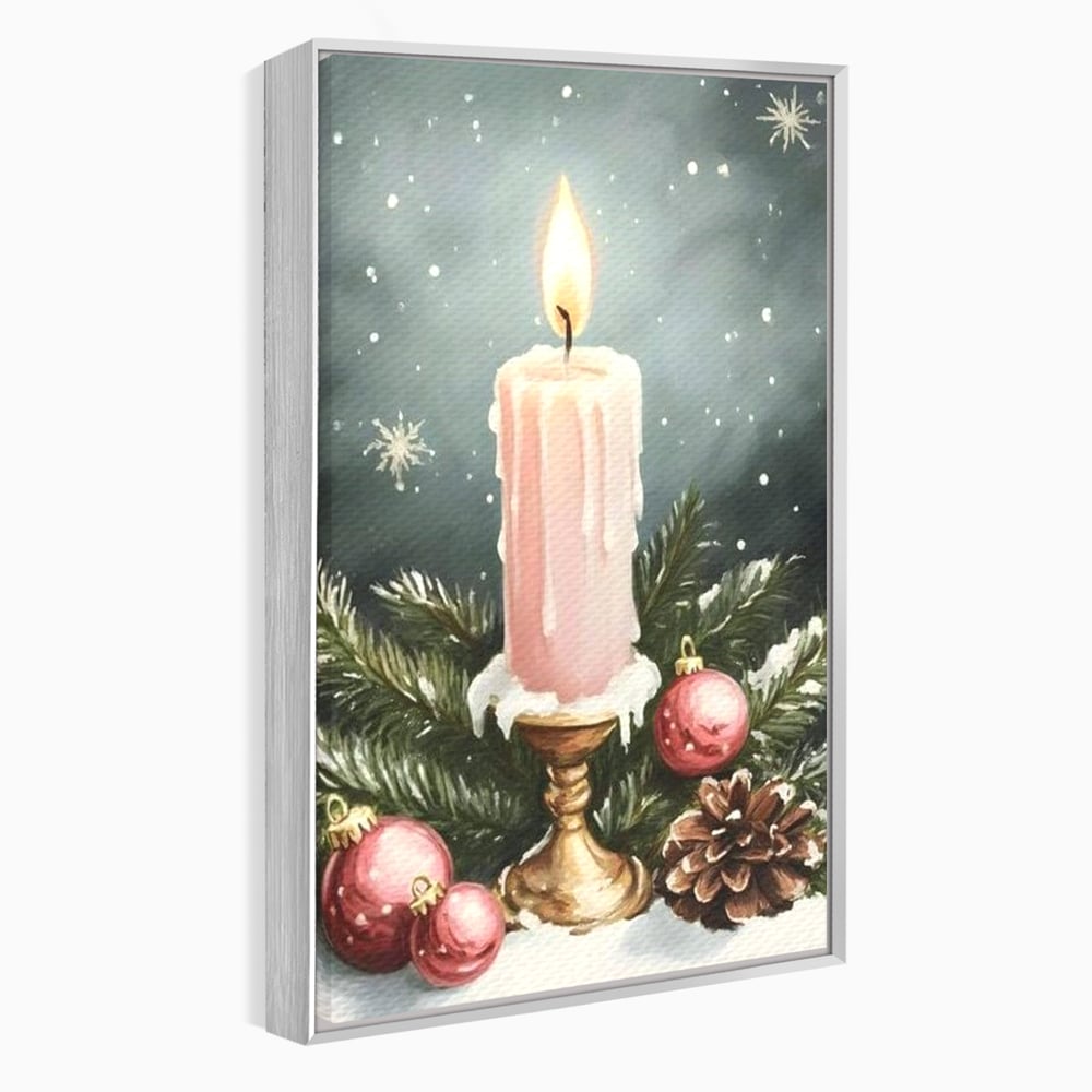 Tablou Canvas Premium, LuxCanva® D1070, Lumina de Craciun, Lumanare, Roz, Globuri, Flacara, Crengute, Brad, Con, Speranta, Caldura, Pace, Liniste, Seara, Spirit, Sfesnic, Camera Copil, Living, Dormitor