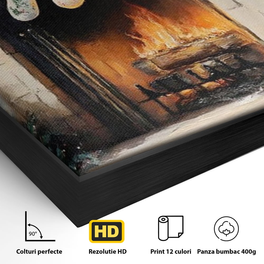 Tablou Canvas Premium, LuxCanva® D1071, Poveste langa Semineu, Ciorapi, Craciun, Brad, Impodobit, Cadou, Foc, Lemne, Familie, Camin, Soba, Fericire, Emotie, Magie, Camera Copil, Living, Dormitor