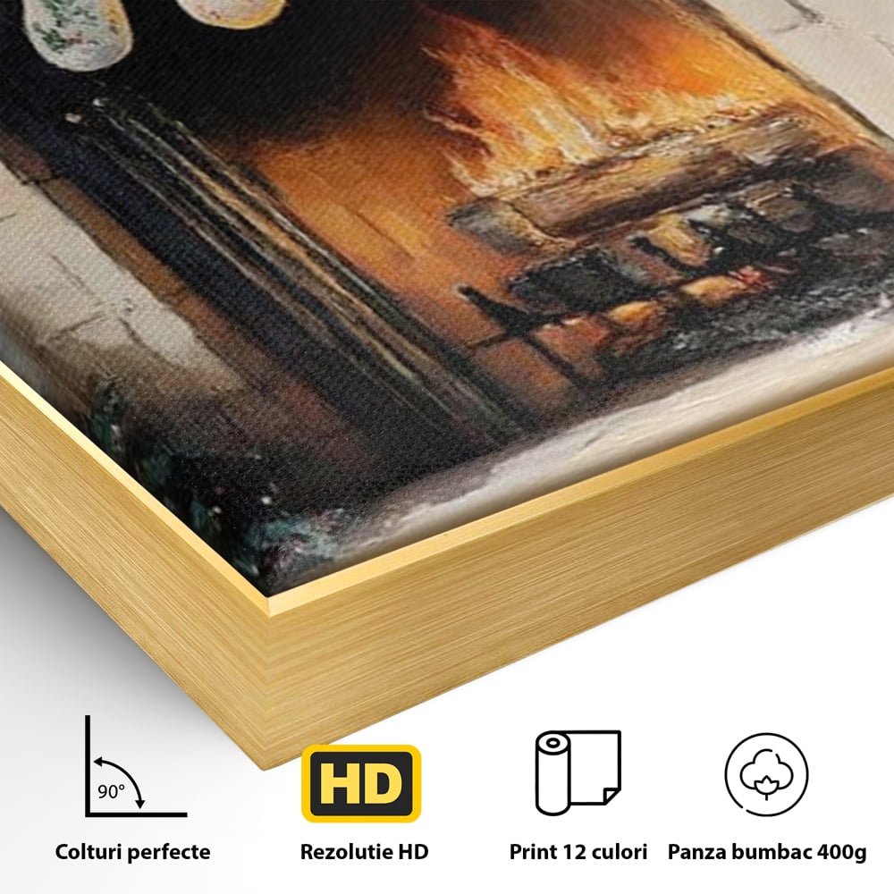Tablou Canvas Premium, LuxCanva® D1071, Poveste langa Semineu, Ciorapi, Craciun, Brad, Impodobit, Cadou, Foc, Lemne, Familie, Camin, Soba, Fericire, Emotie, Magie, Camera Copil, Living, Dormitor