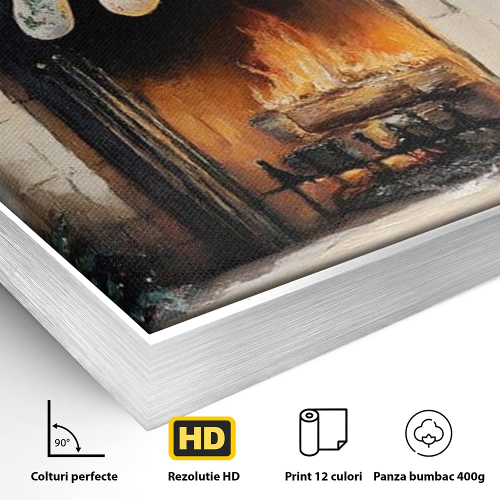 Tablou Canvas Premium, LuxCanva® D1071, Poveste langa Semineu, Ciorapi, Craciun, Brad, Impodobit, Cadou, Foc, Lemne, Familie, Camin, Soba, Fericire, Emotie, Magie, Camera Copil, Living, Dormitor