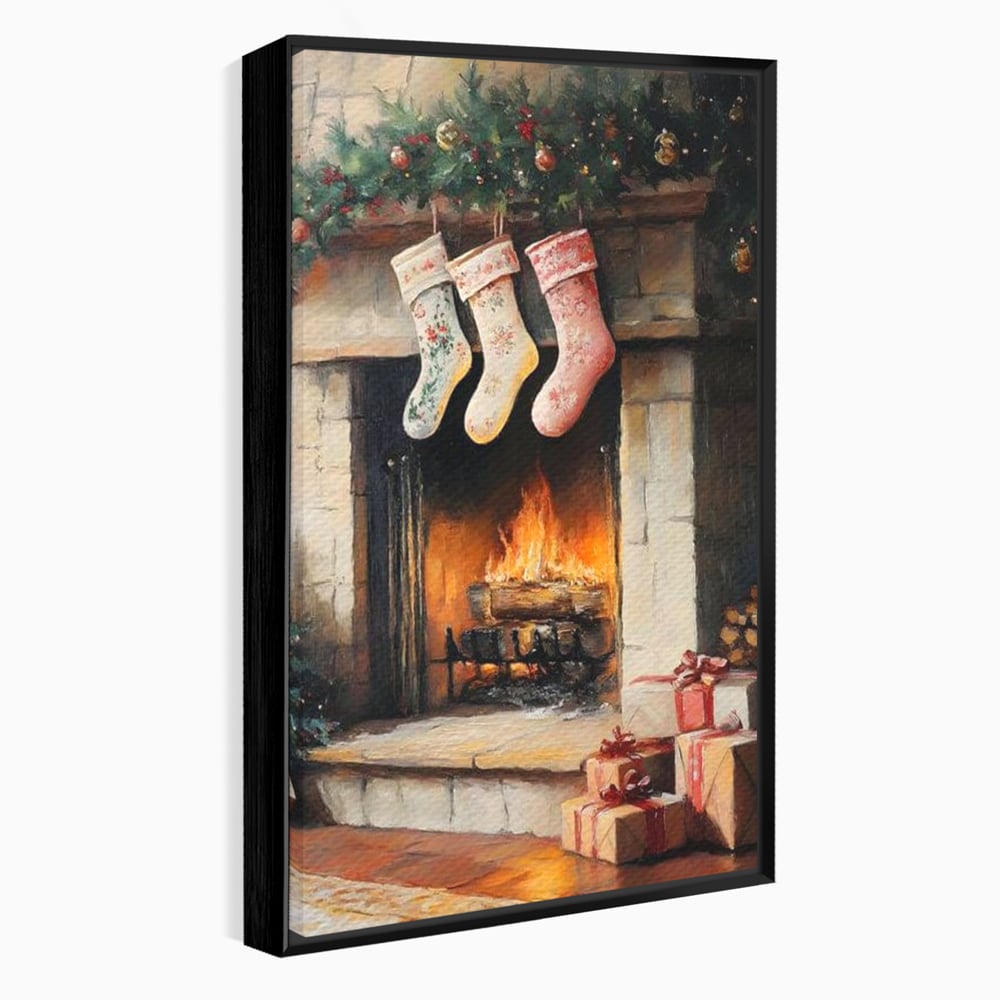Tablou Canvas Premium, LuxCanva® D1071, Poveste langa Semineu, Ciorapi, Craciun, Brad, Impodobit, Cadou, Foc, Lemne, Familie, Camin, Soba, Fericire, Emotie, Magie, Camera Copil, Living, Dormitor