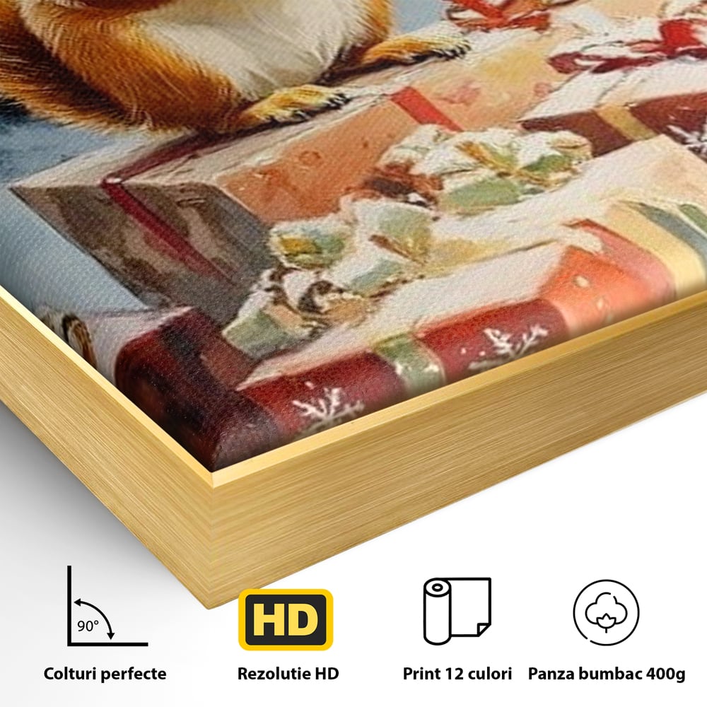 Leinwand Wandkunst Canvas Wall Art Premium, LuxCanva® D1072, Geschenk Hüter, Eichhörnchen, Boxen, Verpackung, Schenken, Schnee, Tannenbaum, Natur, Winter, Überraschung, Tier, Tier, Wild, Wald, Wild, Kinderzimmer, Wohnen, Schlafzimmer