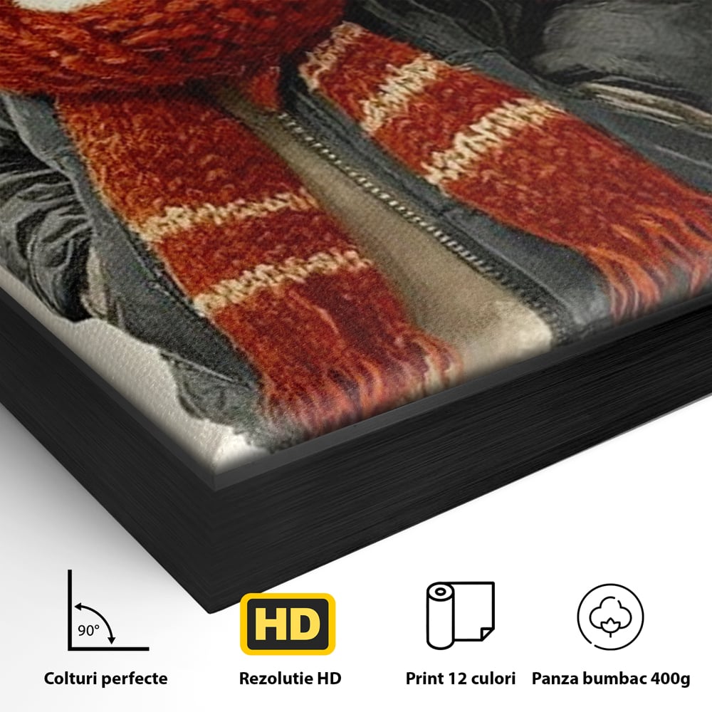 Tablou Canvas Premium, LuxCanva® D1073, Mos Rata,  Craciun, Caciula, Fular, Rosu, Geaca, Haios, Originalitate, Umor, Veselie, Pene, Plimbare, Ograda, Fashion, Copilarie, Camera Copil, Living, Dormitor