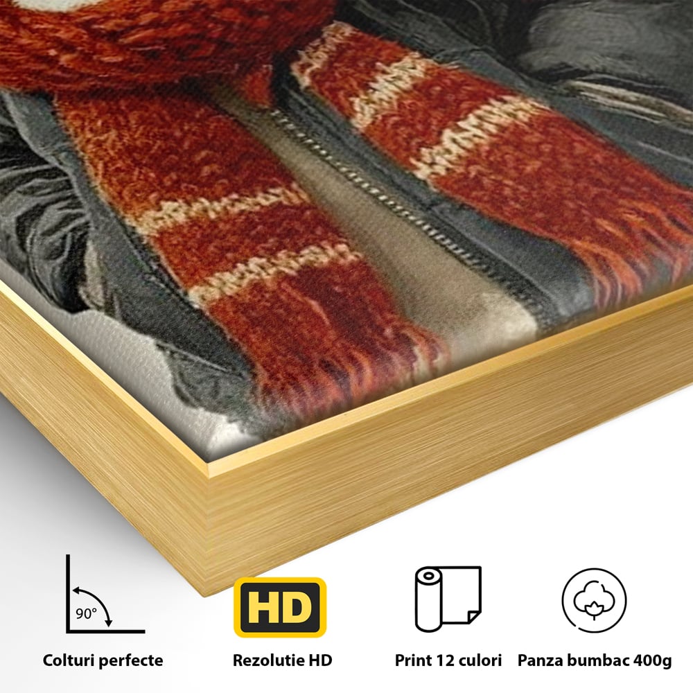 Tablou Canvas Premium, LuxCanva® D1073, Mos Rata,  Craciun, Caciula, Fular, Rosu, Geaca, Haios, Originalitate, Umor, Veselie, Pene, Plimbare, Ograda, Fashion, Copilarie, Camera Copil, Living, Dormitor