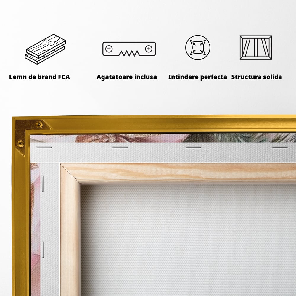 Tablou Canvas Premium, LuxCanva® D1077, Freamat de Sarbatoare, Daruri, Roz, Simboluri, Traditional, Farmec, Con, Brad, Ramuri, Lumanare, Aprinsa, Funda, Auriu, Masa, Camera Copil, Living, Dormitor