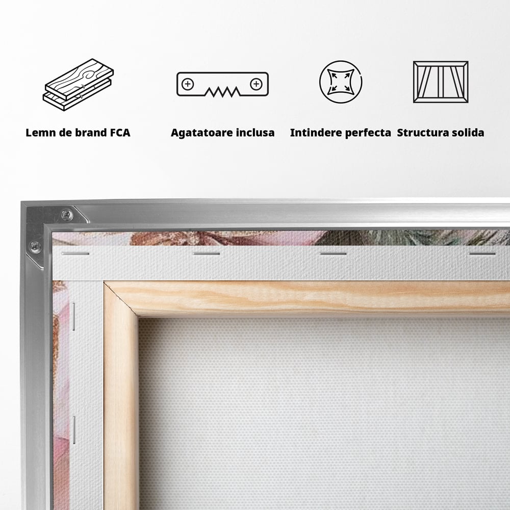 Tablou Canvas Premium, LuxCanva® D1077, Freamat de Sarbatoare, Daruri, Roz, Simboluri, Traditional, Farmec, Con, Brad, Ramuri, Lumanare, Aprinsa, Funda, Auriu, Masa, Camera Copil, Living, Dormitor