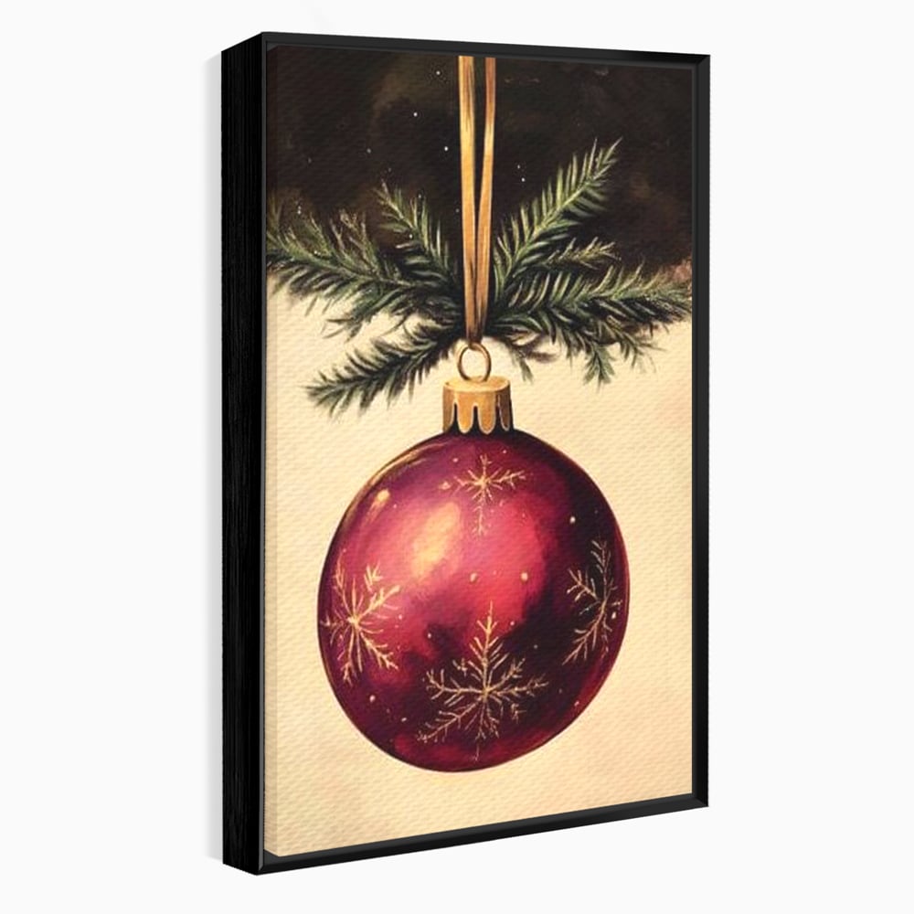 Tablou Canvas Premium, LuxCanva® D1078, Glob Regal, Stralucire, Visiniu, Frumusete, Aur, Rosu, Ramura, Verde, Brad, Podoaba, Iarna, Festiv, Panglica, Atemporal, Clasic, Camera Copil, Living, Dormitor