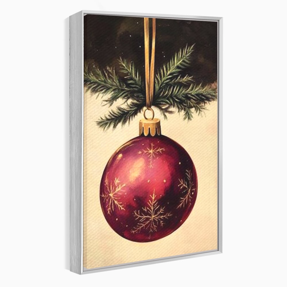 Tablou Canvas Premium, LuxCanva® D1078, Glob Regal, Stralucire, Visiniu, Frumusete, Aur, Rosu, Ramura, Verde, Brad, Podoaba, Iarna, Festiv, Panglica, Atemporal, Clasic, Camera Copil, Living, Dormitor