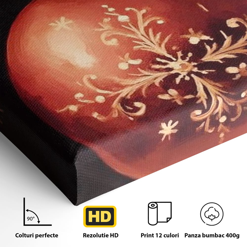 Tablou Canvas Premium, LuxCanva® D1079, Simbol Regal, Rosu, Festiv, Funda, Aurie, Traditie, Ornament, Detaliu, Lux, Povestire, Anotimp, Frig, Brad, Eleganta, Impodobit, Camera Copil, Living, Dormitor