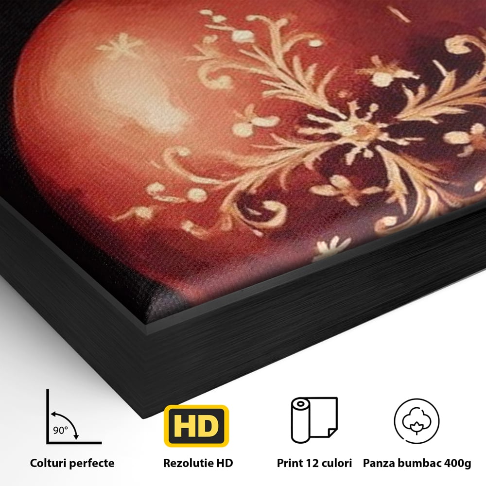 Tablou Canvas Premium, LuxCanva® D1079, Simbol Regal, Rosu, Festiv, Funda, Aurie, Traditie, Ornament, Detaliu, Lux, Povestire, Anotimp, Frig, Brad, Eleganta, Impodobit, Camera Copil, Living, Dormitor