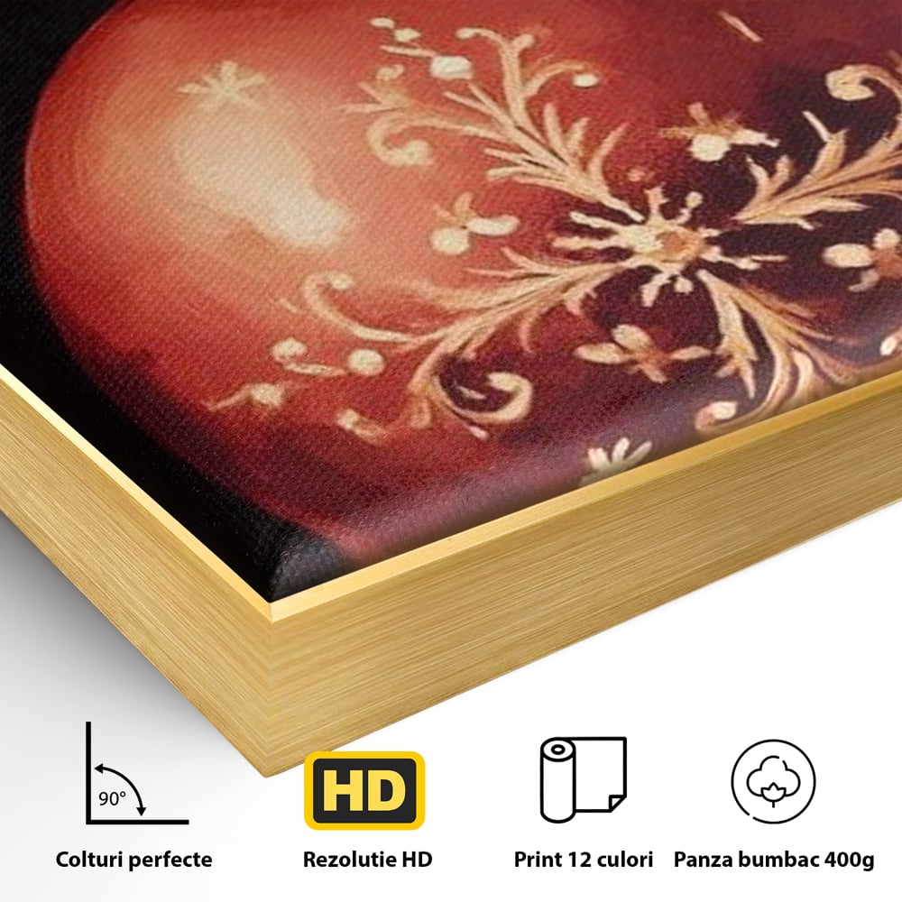 Tablou Canvas Premium, LuxCanva® D1079, Simbol Regal, Rosu, Festiv, Funda, Aurie, Traditie, Ornament, Detaliu, Lux, Povestire, Anotimp, Frig, Brad, Eleganta, Impodobit, Camera Copil, Living, Dormitor
