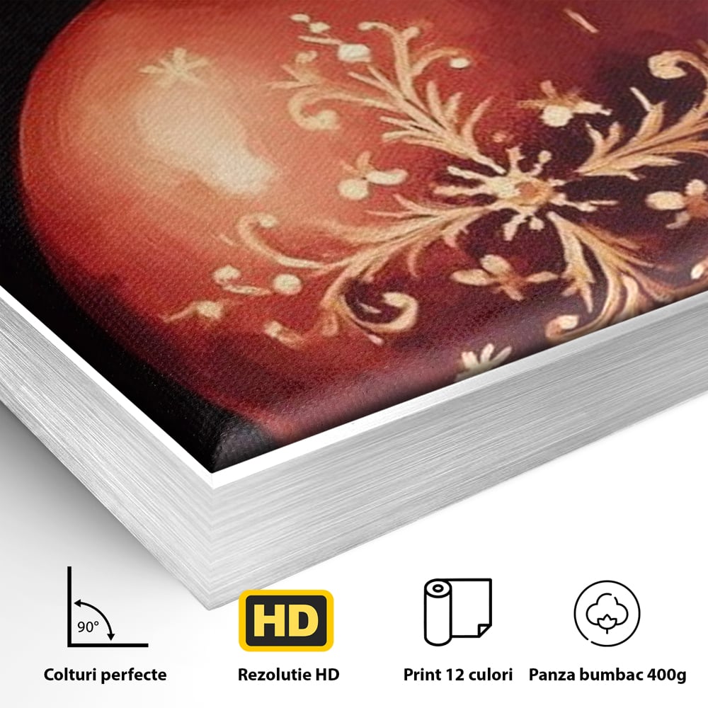 Tablou Canvas Premium, LuxCanva® D1079, Simbol Regal, Rosu, Festiv, Funda, Aurie, Traditie, Ornament, Detaliu, Lux, Povestire, Anotimp, Frig, Brad, Eleganta, Impodobit, Camera Copil, Living, Dormitor