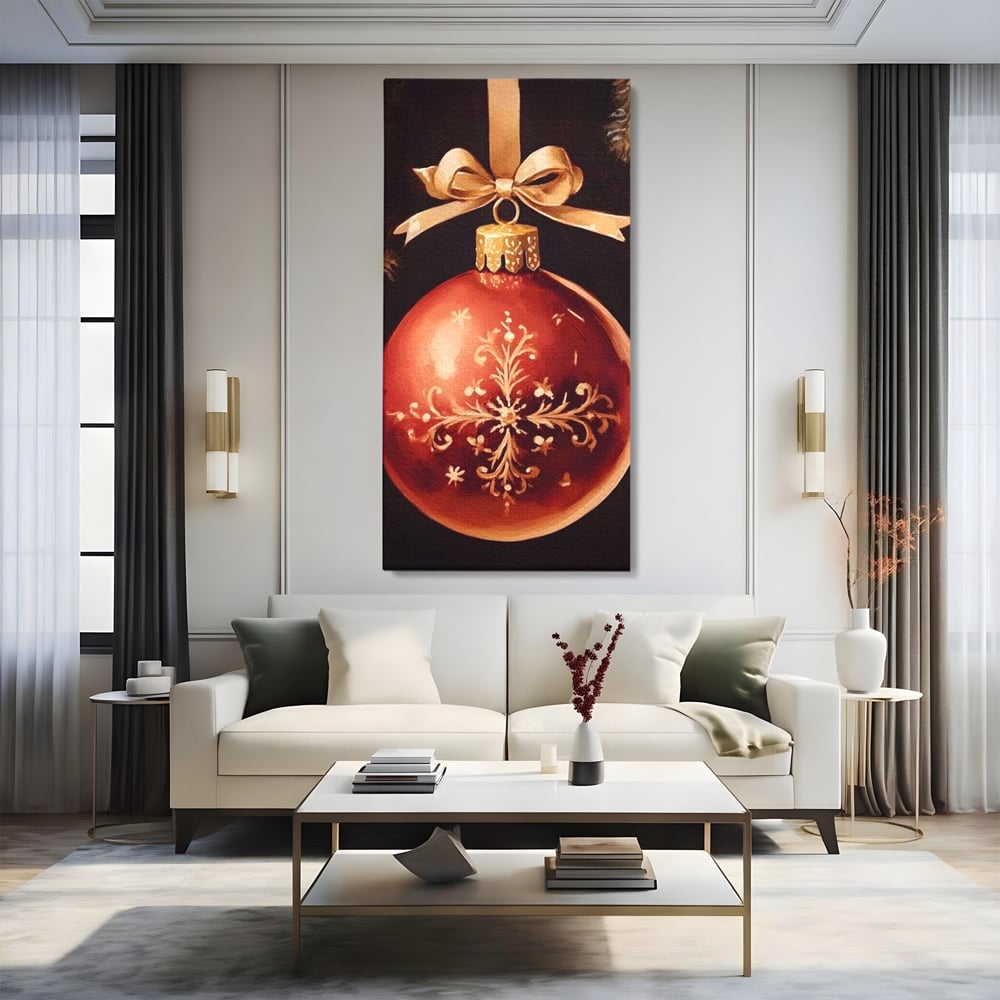 Tablou Canvas Premium, LuxCanva® D1079, Simbol Regal, Rosu, Festiv, Funda, Aurie, Traditie, Ornament, Detaliu, Lux, Povestire, Anotimp, Frig, Brad, Eleganta, Impodobit, Camera Copil, Living, Dormitor