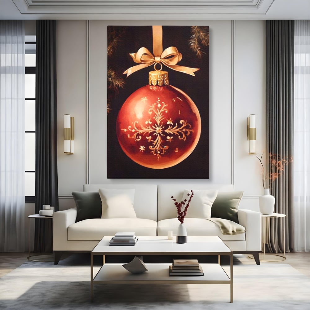 Tablou Canvas Premium, LuxCanva® D1079, Simbol Regal, Rosu, Festiv, Funda, Aurie, Traditie, Ornament, Detaliu, Lux, Povestire, Anotimp, Frig, Brad, Eleganta, Impodobit, Camera Copil, Living, Dormitor
