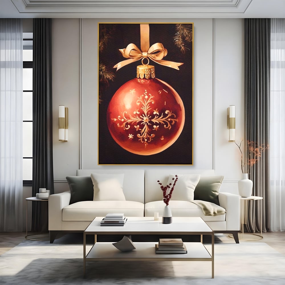 Tablou Canvas Premium, LuxCanva® D1079, Simbol Regal, Rosu, Festiv, Funda, Aurie, Traditie, Ornament, Detaliu, Lux, Povestire, Anotimp, Frig, Brad, Eleganta, Impodobit, Camera Copil, Living, Dormitor