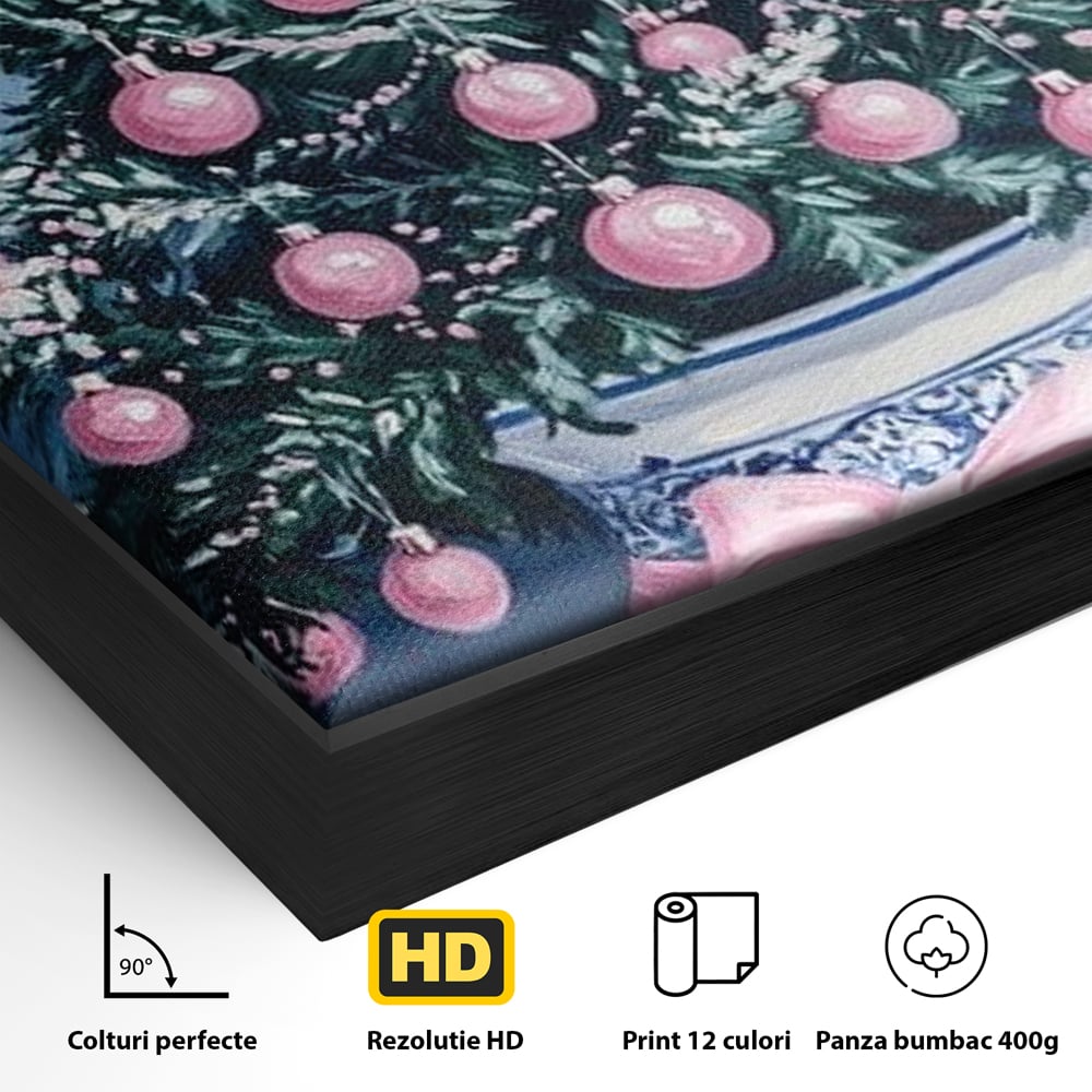 Tablou Canvas Premium, LuxCanva® D1080, Bradutul din Vaza, Roz, Podoabe, Pastelat, Fundita, Rafinat, Aristocratic, Mic, Alb, Albastru, Romantic, Miniatura, Globuri, Camera Copil, Living, Dormitor