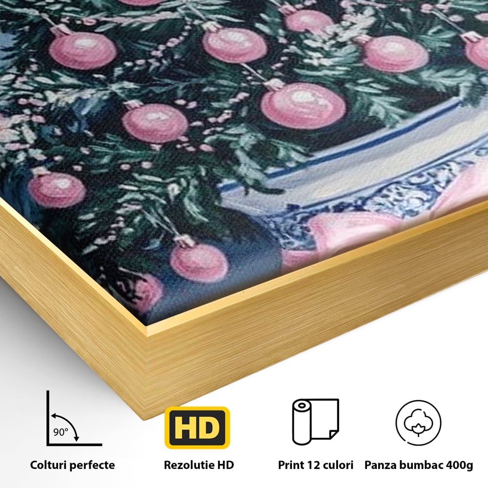 Tablou Canvas Premium, LuxCanva® D1080, Bradutul din Vaza, Roz, Podoabe, Pastelat, Fundita, Rafinat, Aristocratic, Mic, Alb, Albastru, Romantic, Miniatura, Globuri, Camera Copil, Living, Dormitor