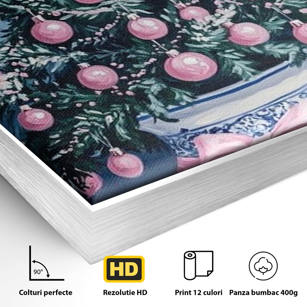 Tablou Canvas Premium, LuxCanva® D1080, Bradutul din Vaza, Roz, Podoabe, Pastelat, Fundita, Rafinat, Aristocratic, Mic, Alb, Albastru, Romantic, Miniatura, Globuri, Camera Copil, Living, Dormitor