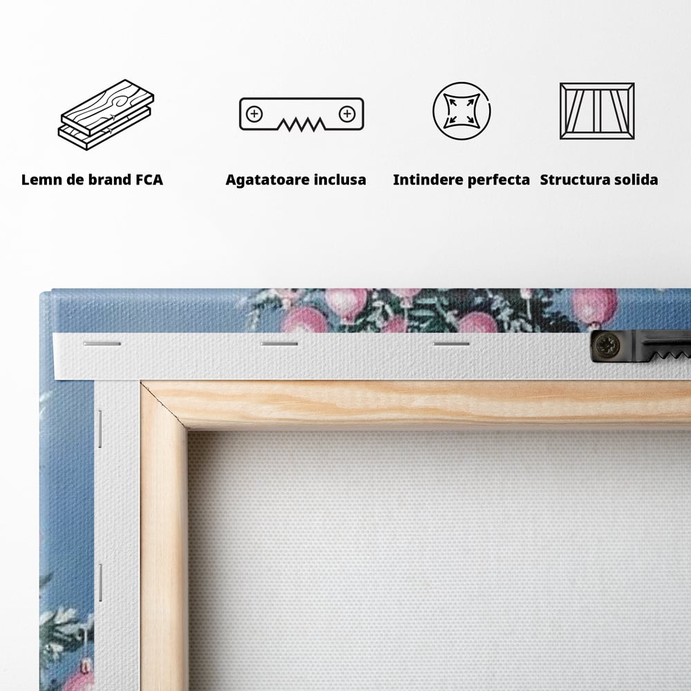 Tablou Canvas Premium, LuxCanva® D1080, Bradutul din Vaza, Roz, Podoabe, Pastelat, Fundita, Rafinat, Aristocratic, Mic, Alb, Albastru, Romantic, Miniatura, Globuri, Camera Copil, Living, Dormitor
