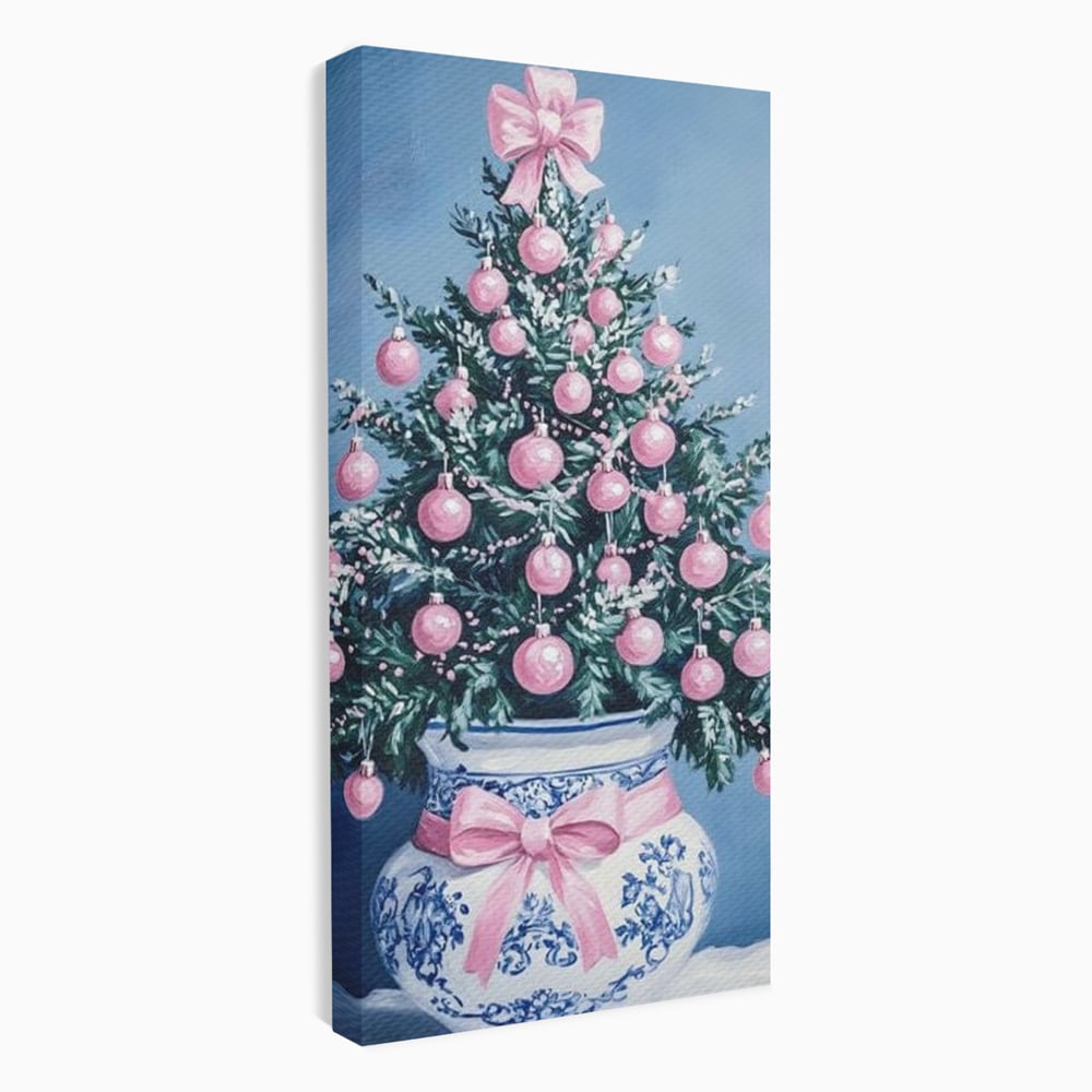 Tablou Canvas Premium, LuxCanva® D1080, Bradutul din Vaza, Roz, Podoabe, Pastelat, Fundita, Rafinat, Aristocratic, Mic, Alb, Albastru, Romantic, Miniatura, Globuri, Camera Copil, Living, Dormitor