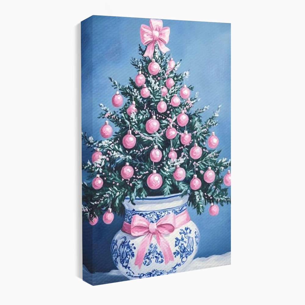 Tablou Canvas Premium, LuxCanva® D1080, Bradutul din Vaza, Roz, Podoabe, Pastelat, Fundita, Rafinat, Aristocratic, Mic, Alb, Albastru, Romantic, Miniatura, Globuri, Camera Copil, Living, Dormitor